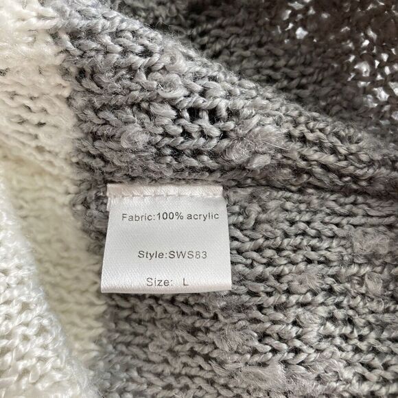 Elan Womens Cream Gray Striped Sweater Size L Slouchy Oversized Boho Lagom - Picture 12 of 13
